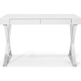 Elm 47" 2 Drawer Desk in High Gloss White on Stainless Steel Base